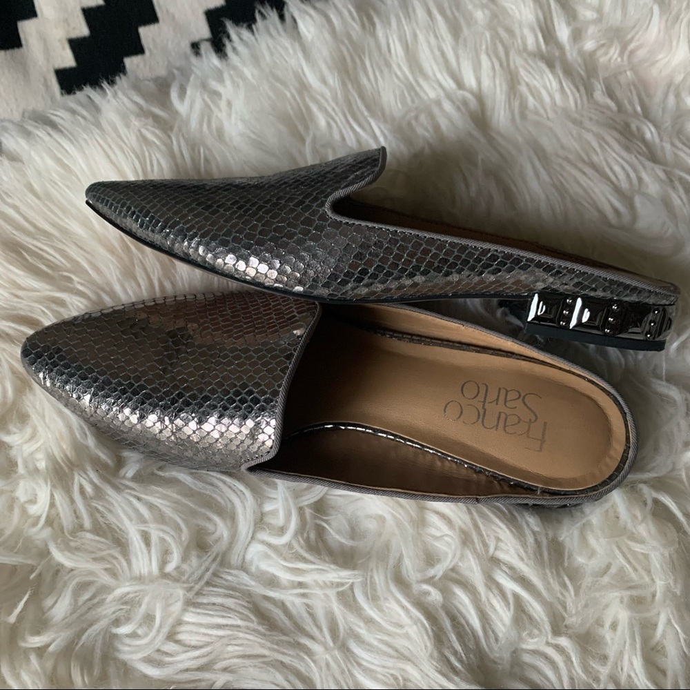 Franco Sarto Silver Snake Mules ‘Samanta’ | 6.5